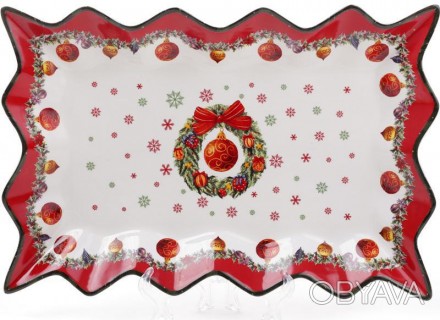 
Блюдо сервірувальне фарфорове "Різдвяний орнамент" - яскравий посуд для затишно. . фото 1