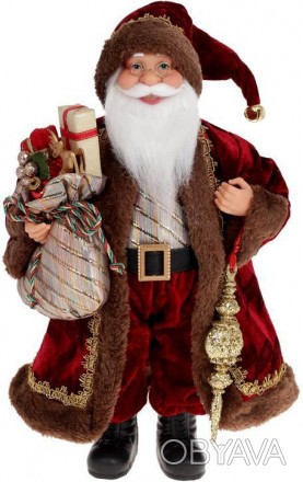 
Фігура «Санта з посохом і мішком» (м&apos;яка іграшка), червоний. Матеріал - тк. . фото 1
