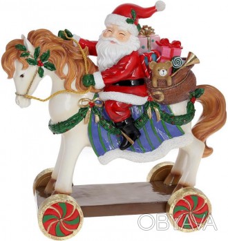 
Статуетка декоративна "Санта на Конячці". Матеріал - полистоун (штучний камінь). . фото 1