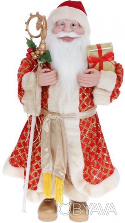 
Фігура «Санта з посохом» (м&apos;яка іграшка), червоний з золотом. Матеріал - т. . фото 1