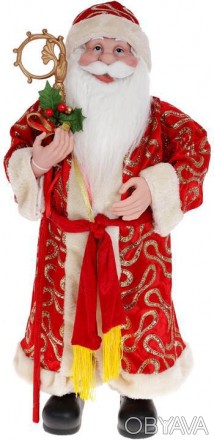 
Фігура «Санта з посохом» (м&apos;яка іграшка), червоний. Матеріал - тканина, пл. . фото 1