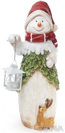 
Керамічна декоративна фігура "Сніговик з ліхтарем". Фігури під ялинку. Кераміка. . фото 1