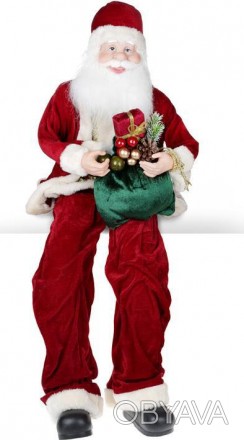 
Фігура "Санта з смарагдовим мішком", сидячий. Комбіновані матеріали - пластик, . . фото 1