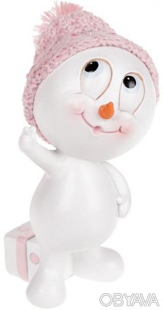
Статуетка "Сніговик в рожевій шапці". Матеріал - полистоун (штучний камінь). Ро. . фото 1