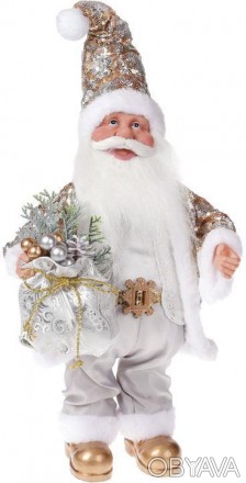 
Фігура музична "Санта з срібним мішком". Комбіновані матеріали - пластик, ткани. . фото 1