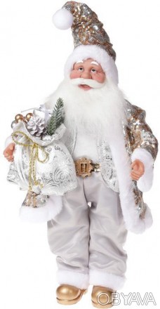 
Фігура "Санта з срібним мішком". Комбіновані матеріали - пластик, тканина. Висо. . фото 1