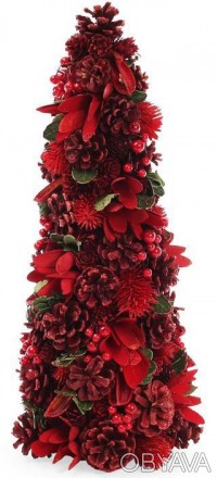
Новорічна декоративна ялинка "Червоні квіти" з яскравим декором з натуральних ш. . фото 1