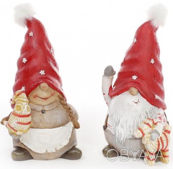 
Набір 2 декоративні фігурки "Різдвяні Гноми". Полистоун (штучний камінь). Розмі. . фото 1