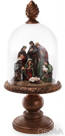 
Різдвяна статуетка (прикраса) "Вертеп" під скляним ковпаком і LED-підсвіткою. С. . фото 1