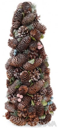 
Новорічна декоративна ялинка "Шишки та ягоди" з декором з натуральних шишок, де. . фото 1