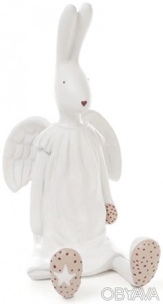 
Статуетка-скарбничка декоративна "Зайчик-янголятко" (біла). Виготовлена з полис. . фото 1