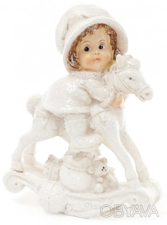 
Статуетка декоративна "Дівчинка в шубці на конячці". Виготовлена з полистоуна -. . фото 1