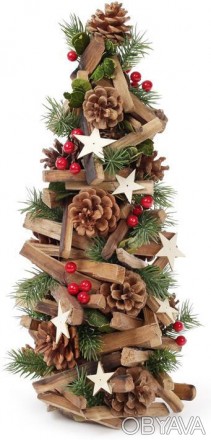 
Новорічна декоративна ялинка "Зірочка" з декором з натуральних шишок і деревини. . фото 1