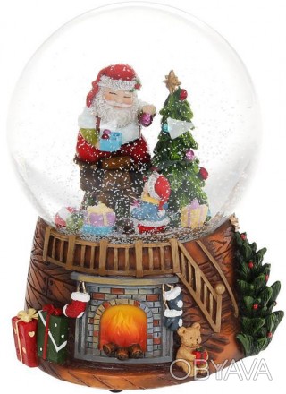 
Декоративна водяна куля "Санта прикрашає ялинку" з заводним механізмом і музико. . фото 1