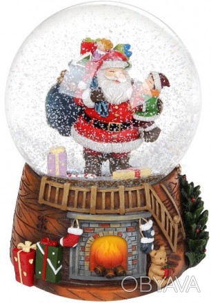 
Декоративна водяна куля "Санта з Малюком" з заводним механізмом і музикою. Мате. . фото 1