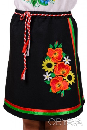 Красивая детская юбка-вышиванка "Плахта" украшена яркими атласными лентами и нат. . фото 1