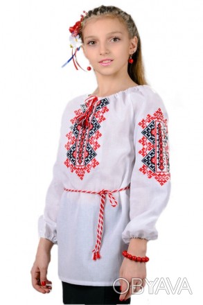 Красивая детская вышиванка Украиночка с рукавом 3/4 и натуральной вышивкой крест. . фото 1