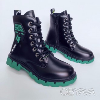 Детские демисезонные ботинки от фирмы КАНАРЕЙКА(GFB), черные утепленные высокие . . фото 1
