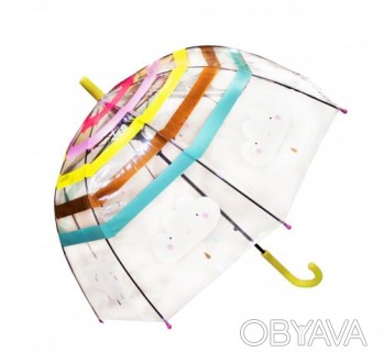 Красивый прозрачный зонтик с яркими полосками и милыми тучками. Имеет прочную ме. . фото 1