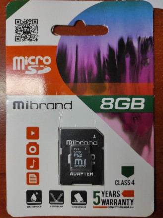 Карта пам'яті Mibrand microSDHC 8GB 4 Class в комплекті з SD-адаптером &mda. . фото 2