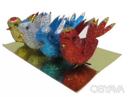 Набір ялинкових іграшок "Пташки" 4 шт. довжина, включно з хвостом 9 см, продаєть. . фото 1