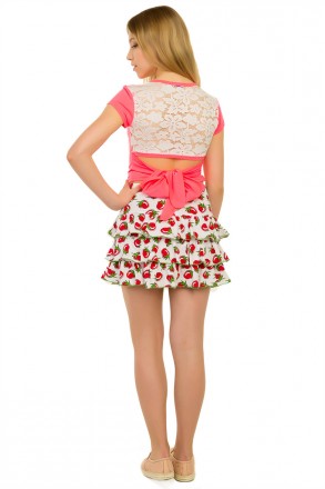 Легкая летняя трикотажная юбка для девочек. Юбка оформлена тремя широкими рядами. . фото 5
