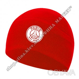 Флисовая шапка ПСЖ 2021-2022 Red. Купить зимнюю спортивную шапку с символикой ПС. . фото 1