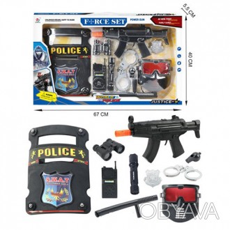 Набор с оружием BN369P-34A (9шт) полиция,автомат,щит,маска,бинокль,фонарик,рация. . фото 1