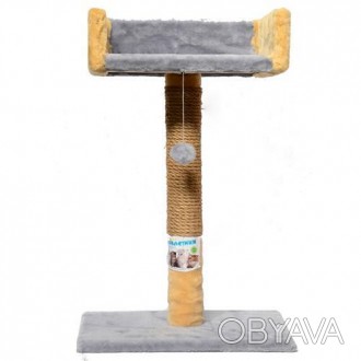 Когтеточка Пушистик для кошек, столбик с диваном, джут, серый, 30×33×50 смБлагод. . фото 1