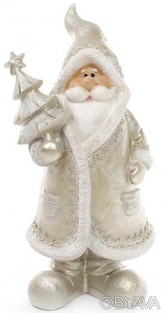 
Декоративна фігурка "Санта Клаус в срібному з ялинкою". Полистоун (штучний камі. . фото 1