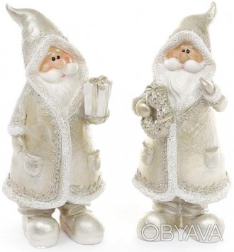 
Декоративна фігурка "Санта Клаус в срібному з подарунком". Полистоун (штучний к. . фото 1