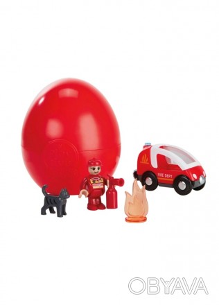 Коллекционная игровая фигурка в яйце - Пожарный. В наборе 6 деталей - пожарный, . . фото 1