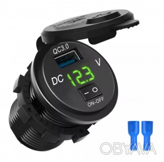 Быстрая зарядка QC 3.0, 12В - 24В + Вольтметр / Адаптер питания / Врезная розетк