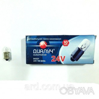 Лампа 24V 1Вт прилади/габар., 1-але конт. BA9s (T2W) (Диалуч). . фото 1