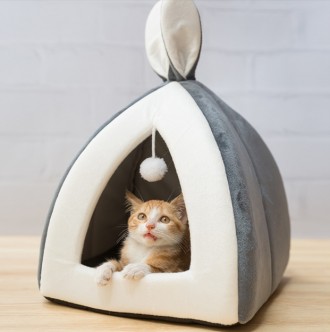 
Лежанка домик со съемной подушкой и мячиком для кота, собаки "Ушки"
Особенности. . фото 6
