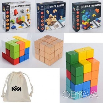 Деревянная игрушка Игра MD 1642 (24шт) кубики 27шт, карточки, мешочек,3вида, в к. . фото 1