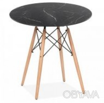Круглий стіл, ;стільниця з матеріалу верзаліт, колір чорний мармур, діаметр 80 с. . фото 1