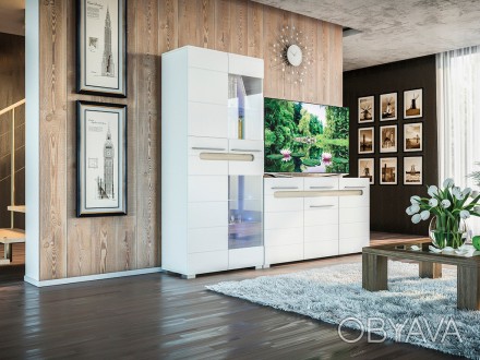 
Бианко-1 - современный комплект мебели для гостиной в светлых тонах. Корпус изг. . фото 1
