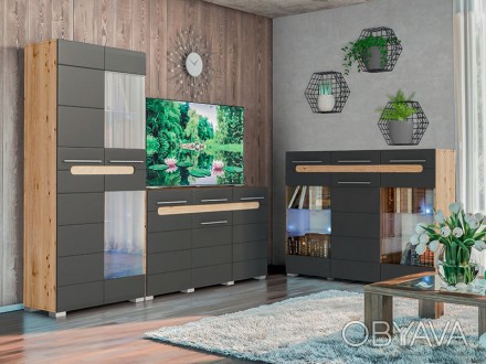 
Гостиная Бианко-2 - современный комплект мебели для гостиной в графитовом цвете. . фото 1
