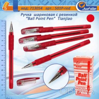 Ручка шариковая масл."Tianjiao" 1мм, красн., грип, 24шт/этик.. . фото 1
