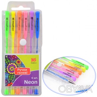 Ручки гелевые YES Neon, неон, набор, 6 шт.. . фото 1