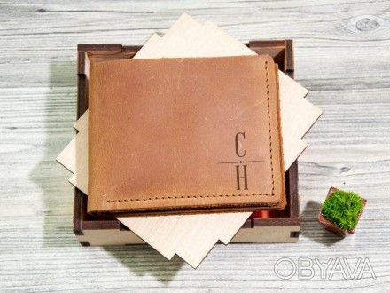 Кожаный кошелек с индивидуальной гравировкой
	Материал: натуральная кожа Crazy H. . фото 1