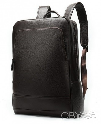 Стильный и вместительный кожаный рюкзак на два отделения. Темно-коричневый (кофе. . фото 1