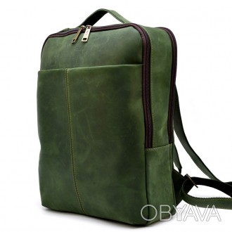 Городской рюкзак из натуральной кожи, в зелено-изумрудном цвете, для мужчин и же. . фото 1
