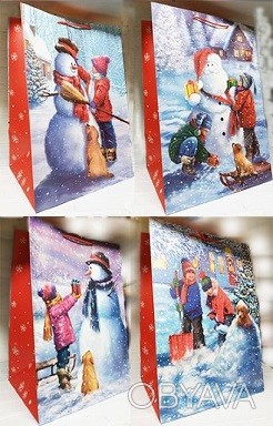 Пакет 36*54*30 "Новорічні сніговички" (12 шт в пак). . фото 1
