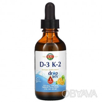 Витамины D3 и K2 от KAL DropIns — это жидкая эмульсия с натуральным цитрус. . фото 1