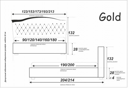 
Двоспальне ліжко Голд 140x190 своєю королівською вишуканістю не залишить без ув. . фото 8