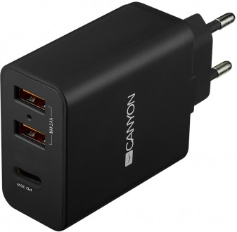 Сетевое зарядное устройство CANYON H-08 2xUSB PD Smart IC Black (CNE-CHA08B). Киев. фото 1 Сетевое зарядное устройство CANYON H-08 2xUSB PD Smart IC Black (CNE-CHA08B). Киев. фото 1
