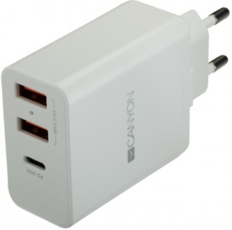 Сетевое зарядное устройство CANYON H-08 2xUSB 2.4A PD White (CNE-CHA08W). Киев. фото 1 Сетевое зарядное устройство CANYON H-08 2xUSB 2.4A PD White (CNE-CHA08W). Киев. фото 1