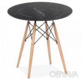 Круглий стіл, стільниця з матеріалу верзаліт, колір чорний мармур, діаметр 70 см. . фото 1